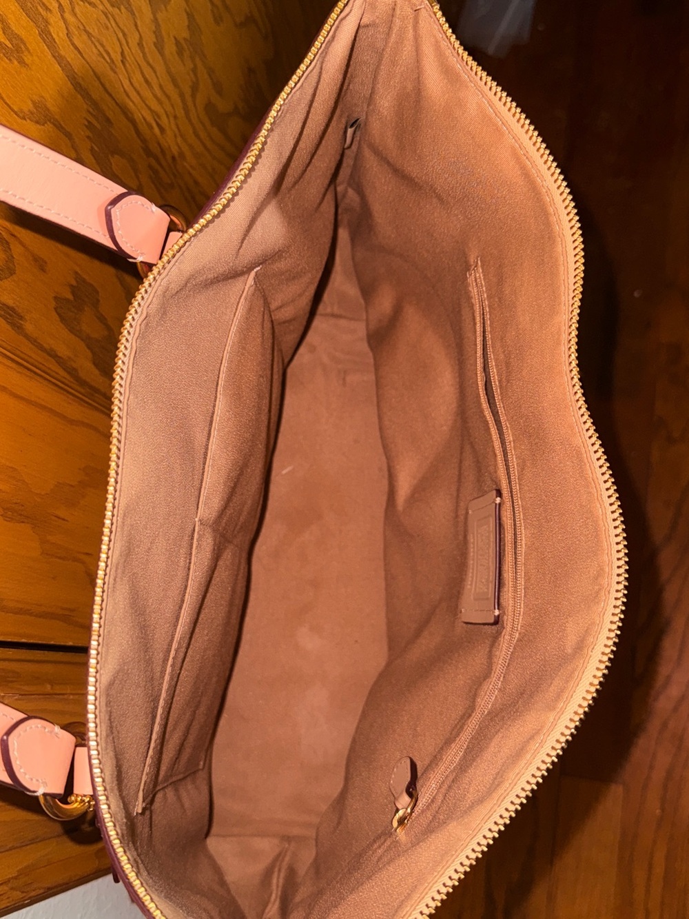 Coach Beige Signature Tote with Pink Strawberry Print and Pink Straps - Picture 3 of 3